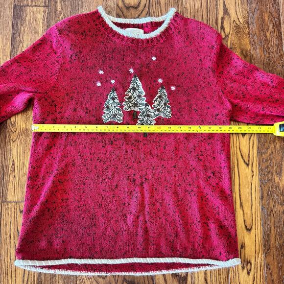 VTG Christopher & Banks Womens M Christmas Sweater Embroidered Trees Holiday - Picture 6 of 10